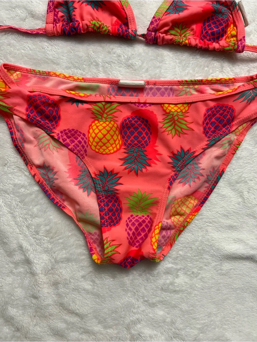 Neon Pink Pineapple Print Triangle Bikini